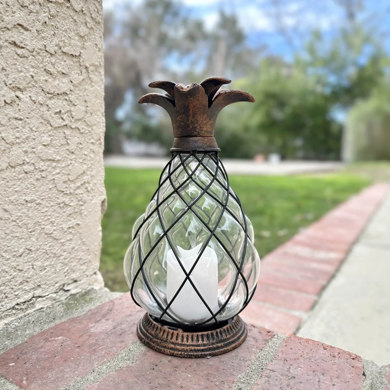 Bronze Pineapple Lantern with Battery Powered LED Candle on a Timer, 10.25 Inch