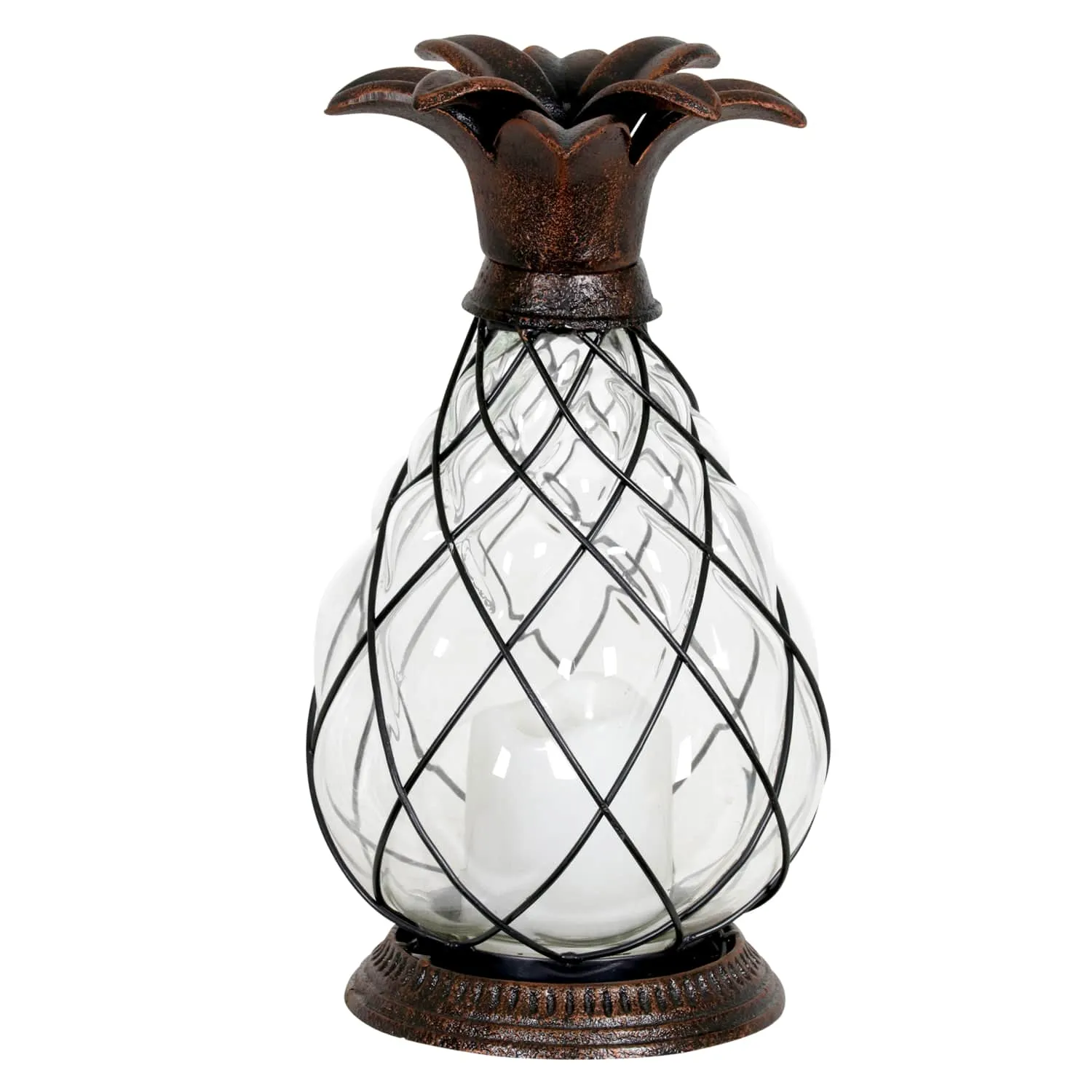 Bronze Pineapple Lantern with Battery Powered LED Candle on a Timer, 10.25 Inch