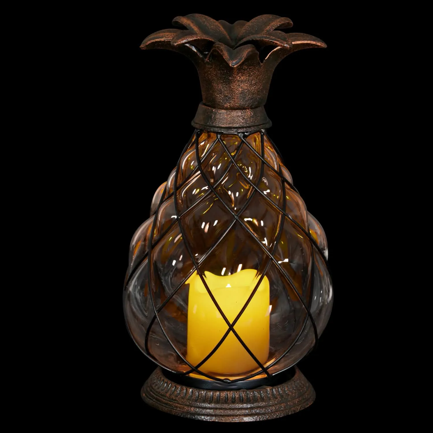 Bronze Pineapple Lantern with Battery Powered LED Candle on a Timer, 10.25 Inch