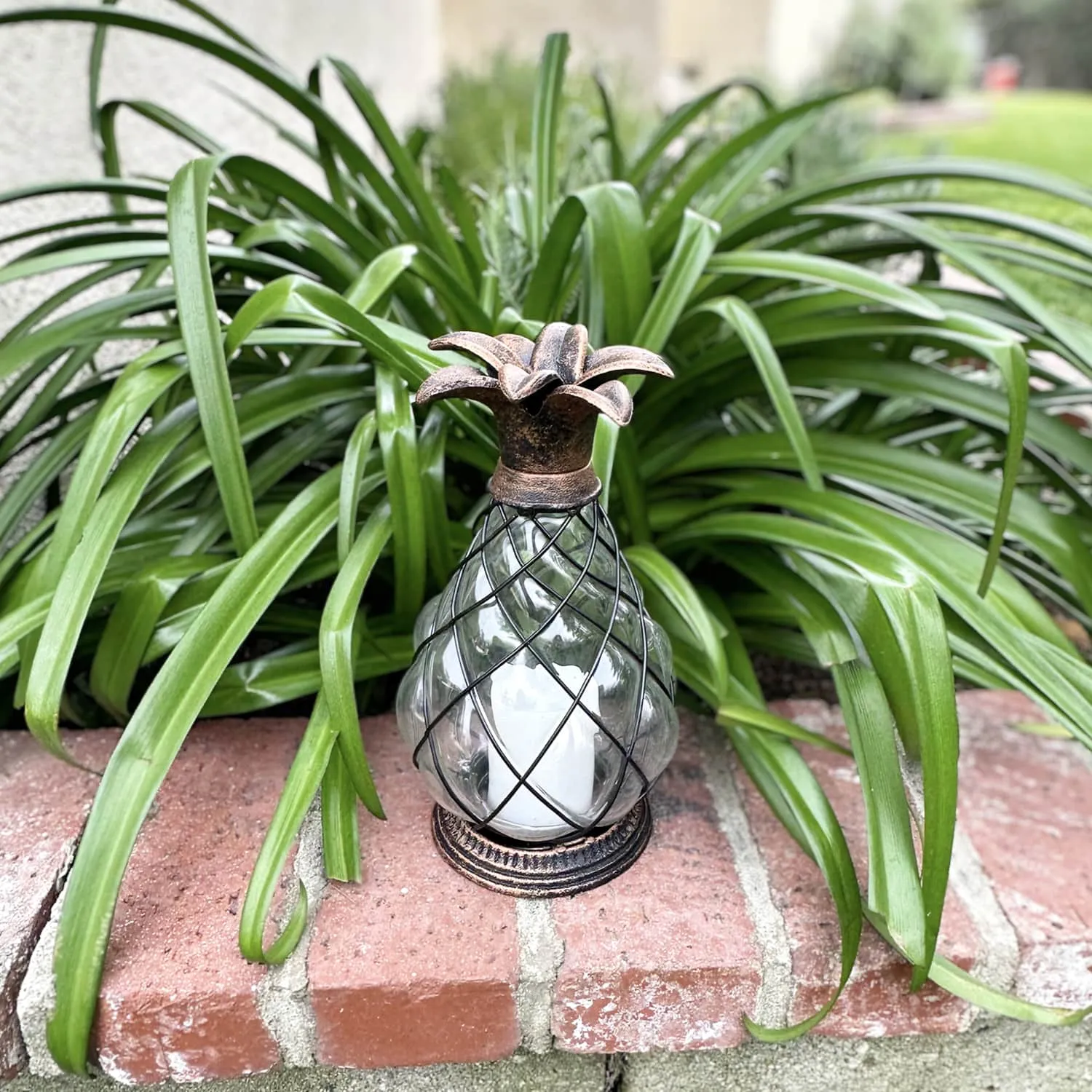Bronze Pineapple Lantern with Battery Powered LED Candle on a Timer, 10.25 Inch