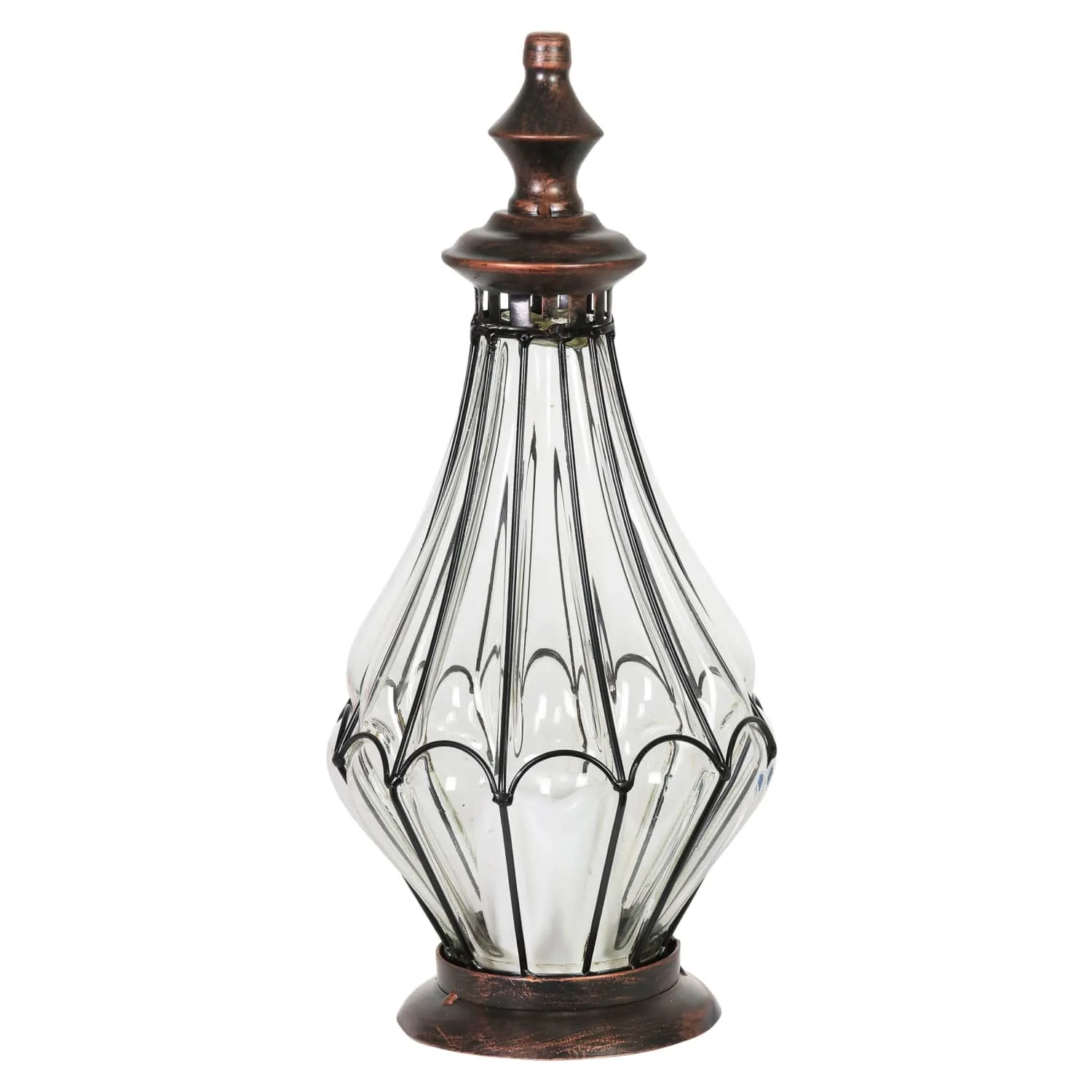Clear Glass Pear Shape Lantern with LED Candle on a Timer, 14 Inch