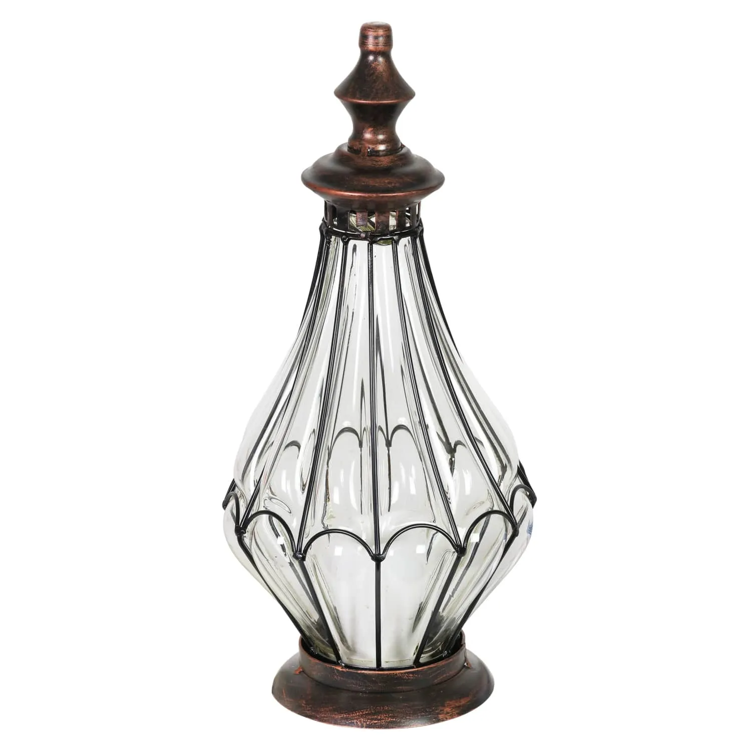 Clear Glass Pear Shape Lantern with LED Candle on a Timer, 14 Inch