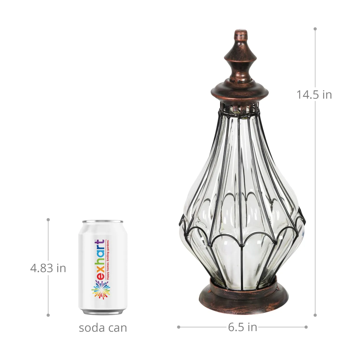 Clear Glass Pear Shape Lantern with LED Candle on a Timer, 14 Inch