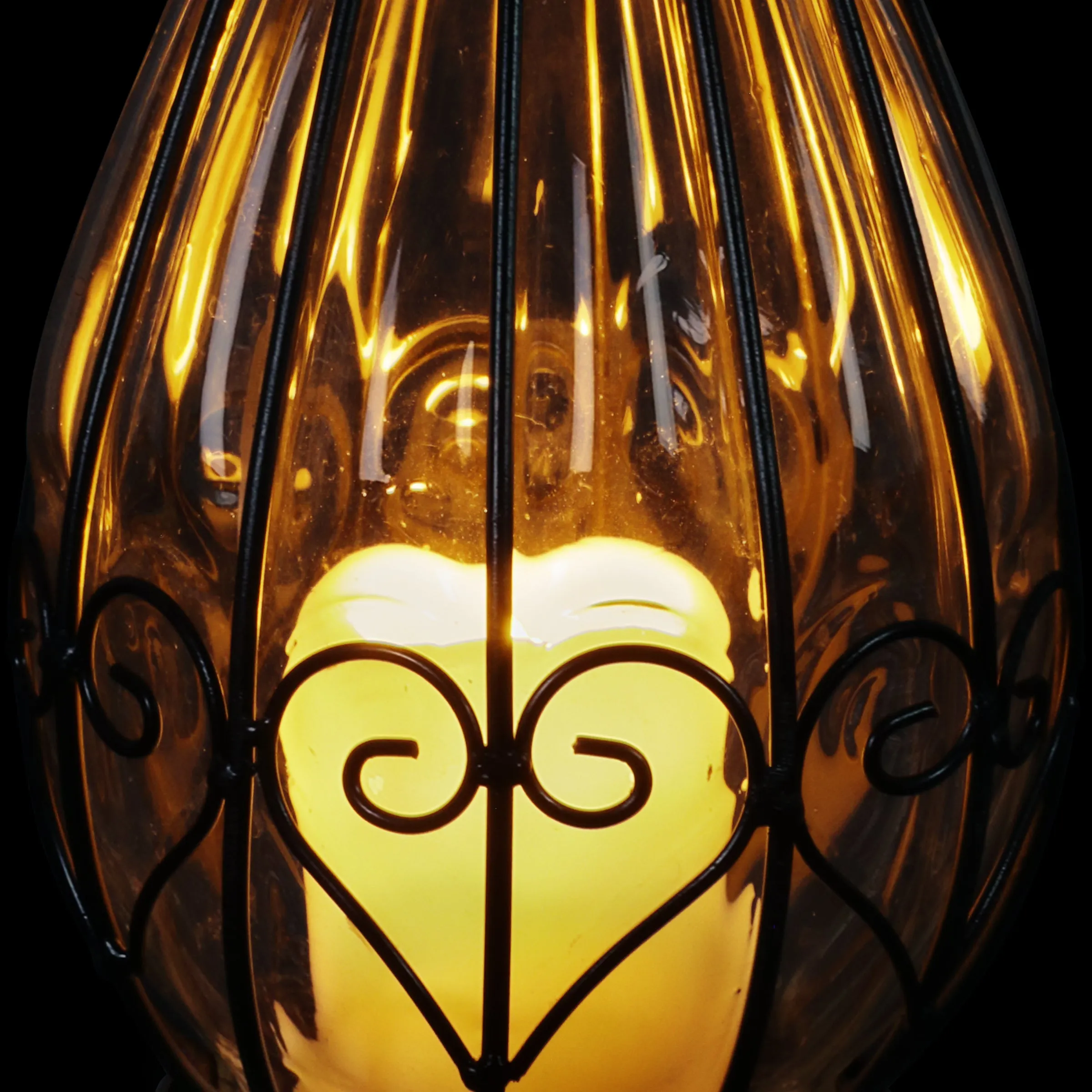 Clear Glass Teardrop Shape Lantern with LED Candle on a Timer, 12 Inch