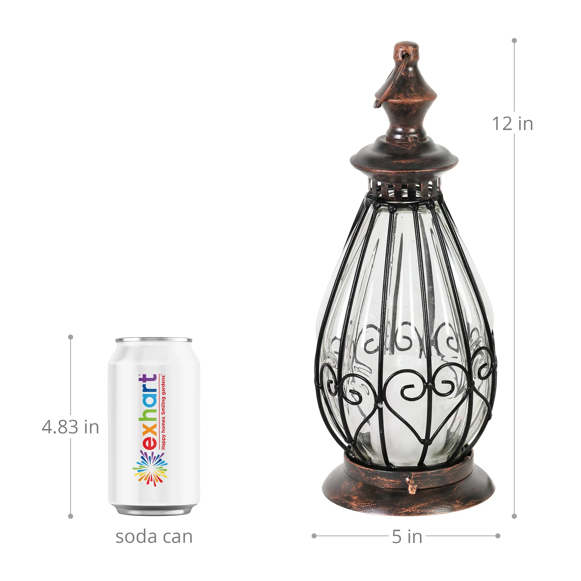 Clear Glass Teardrop Shape Lantern with LED Candle on a Timer, 12 Inch
