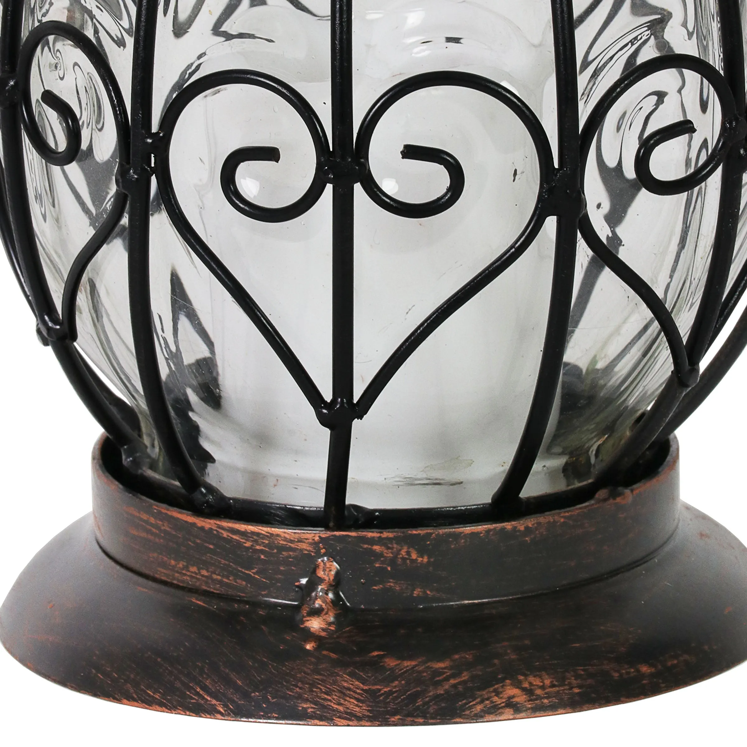 Clear Glass Teardrop Shape Lantern with LED Candle on a Timer, 12 Inch