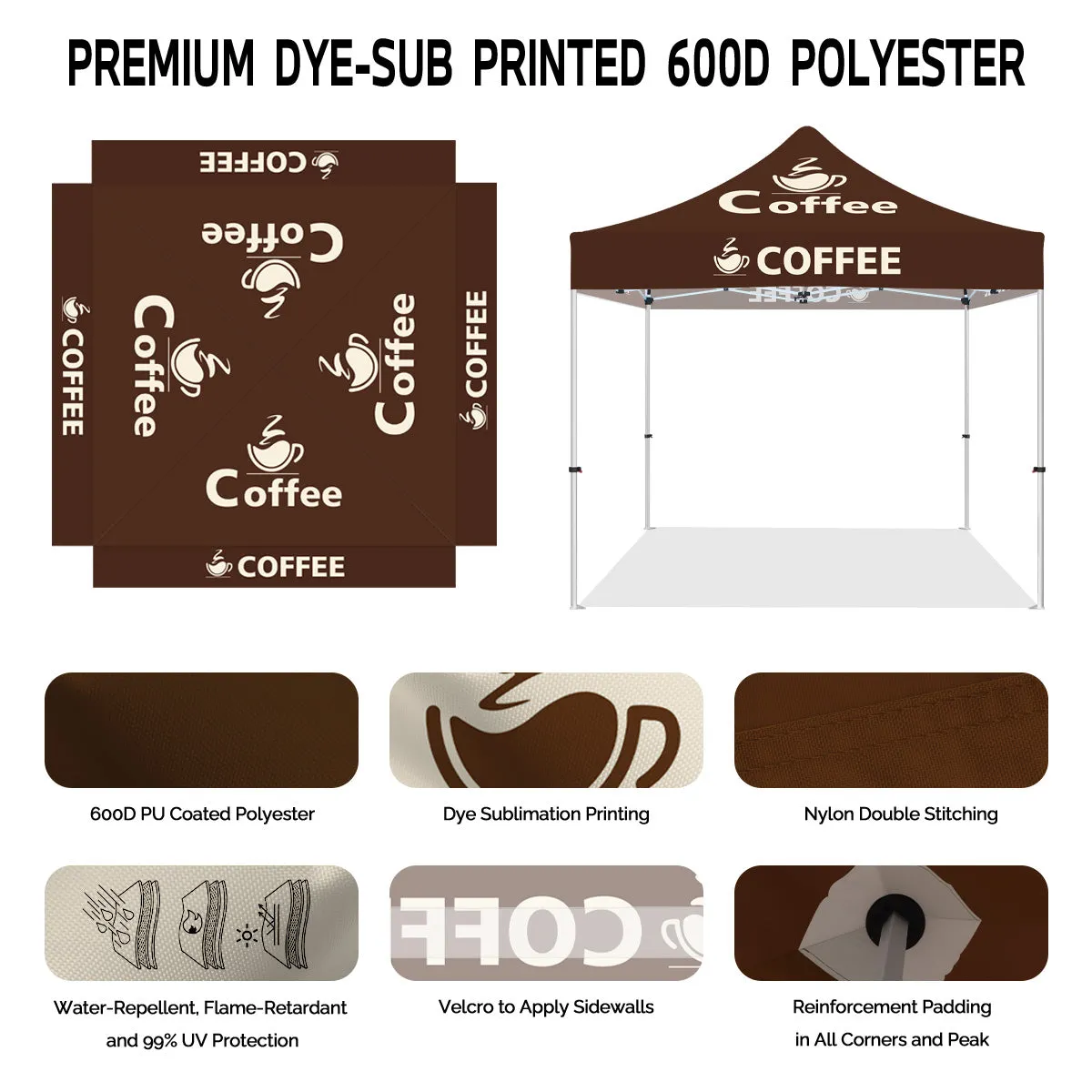 Coffee Canopy-ABLEM8CANOPY Coffee 10x10 Pop Up Canopy Tent