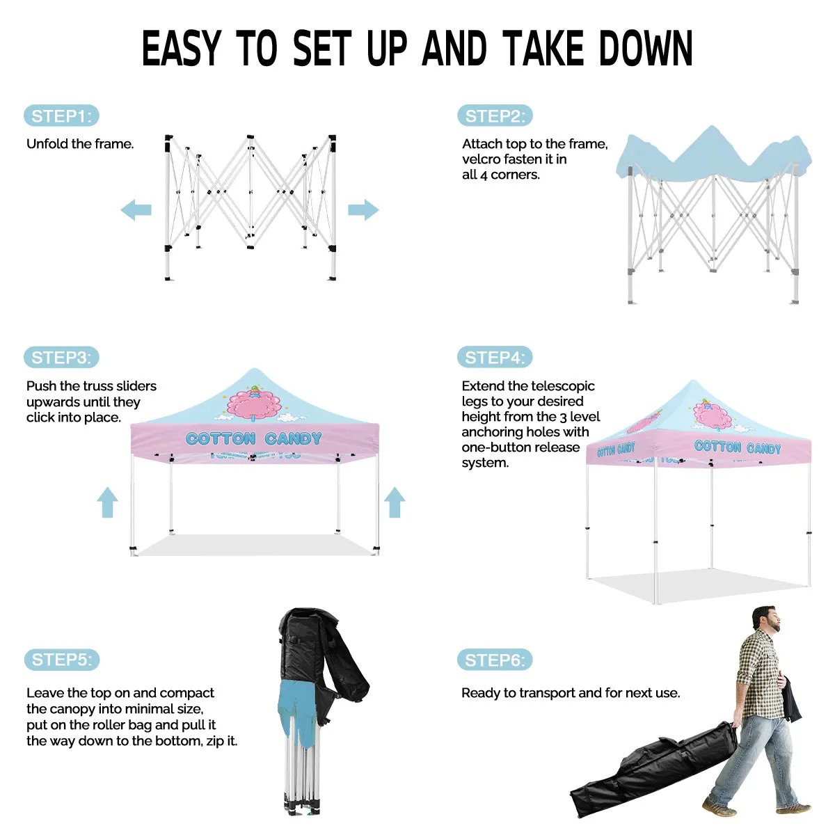 Cotton Candy Tent-Cotton Candy 10x10 Pop Up Canopy and Tent