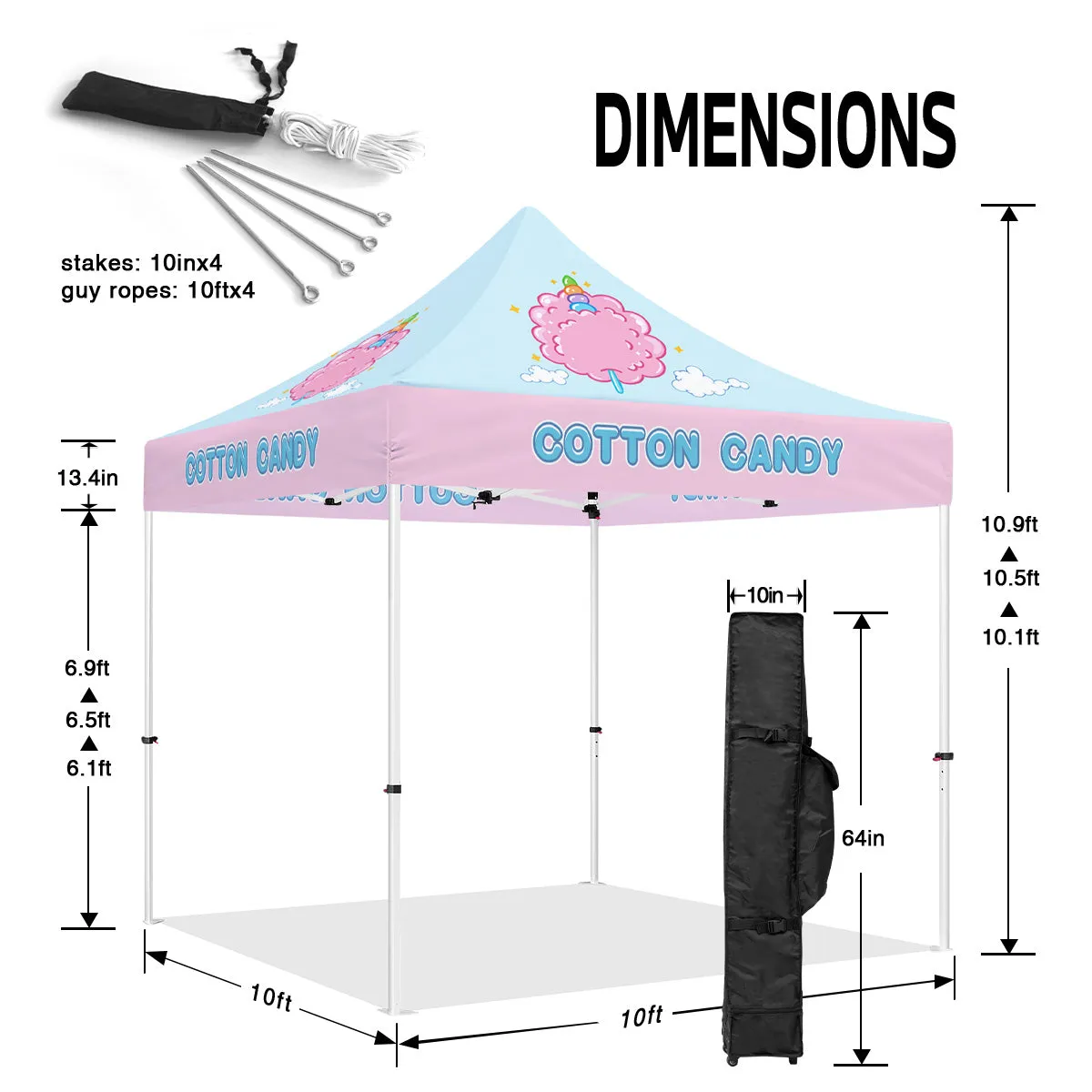 Cotton Candy Tent-Cotton Candy 10x10 Pop Up Canopy and Tent