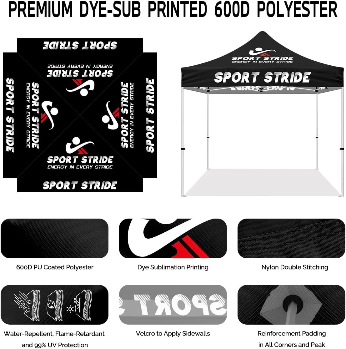Exercise Tent-SPORT STRIDE 10x10 Custom Printed Canopy Tents