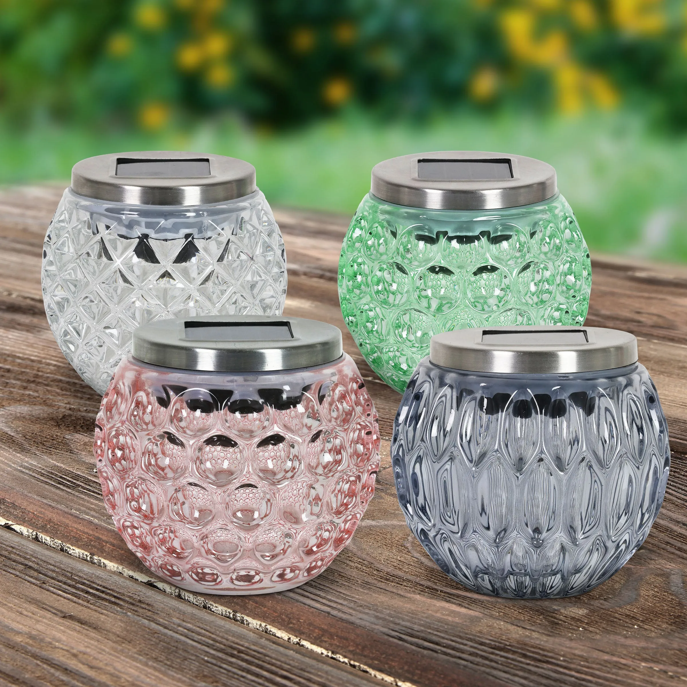 Exhart, Set of Four Solar Glass Prism Lights, 4 Inch