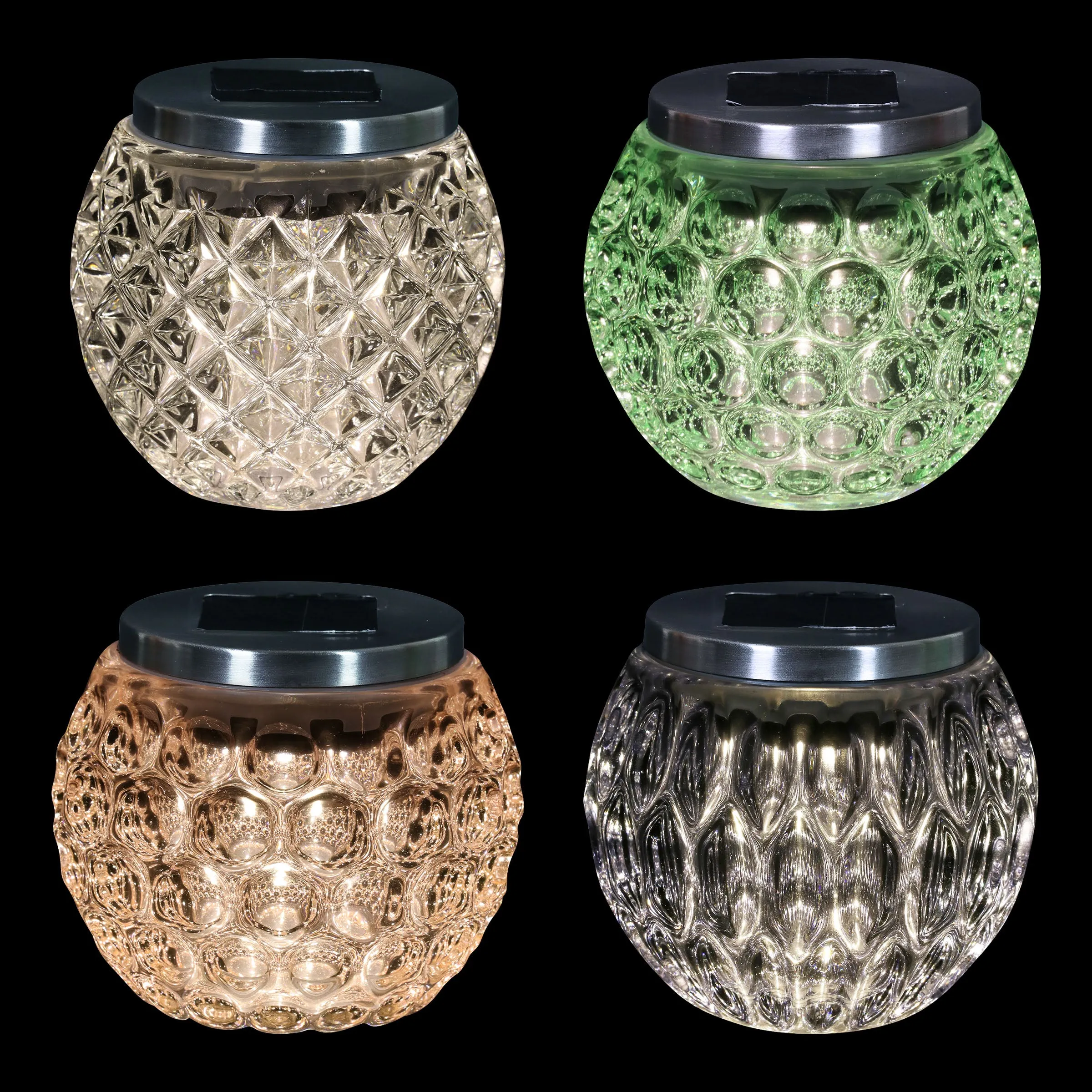 Exhart, Set of Four Solar Glass Prism Lights, 4 Inch