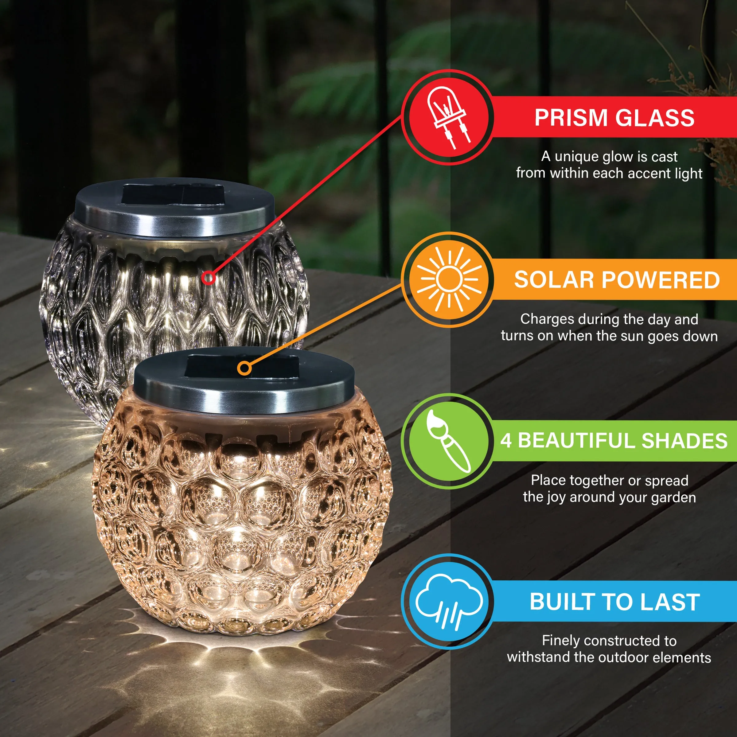 Exhart, Set of Four Solar Glass Prism Lights, 4 Inch