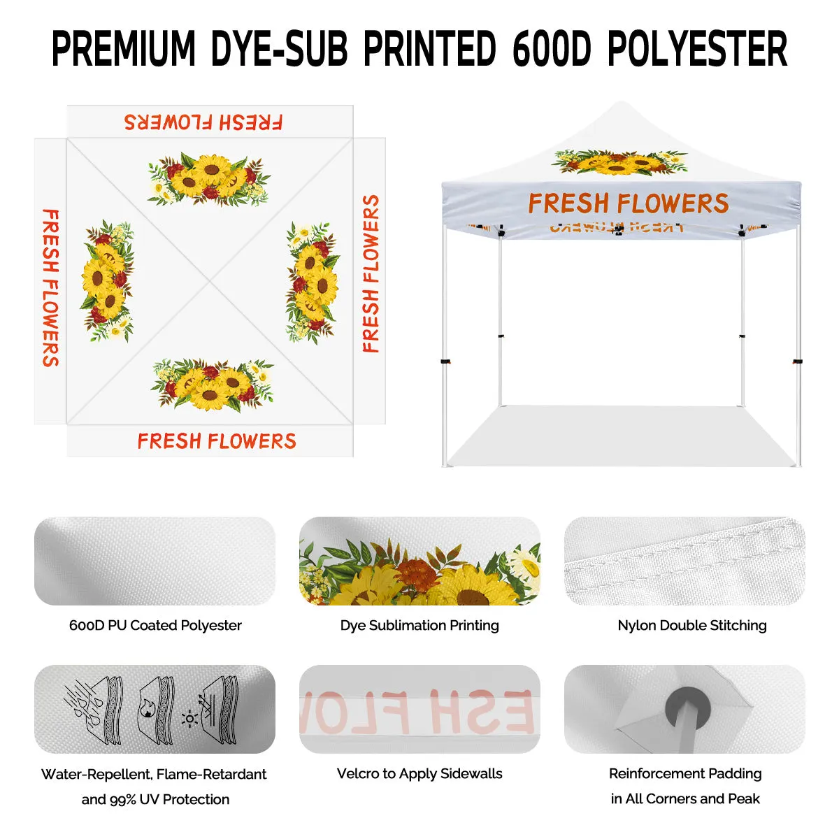 Flowering Tent-Fresh Flowers 10x10 Pop Up Canopy Tent