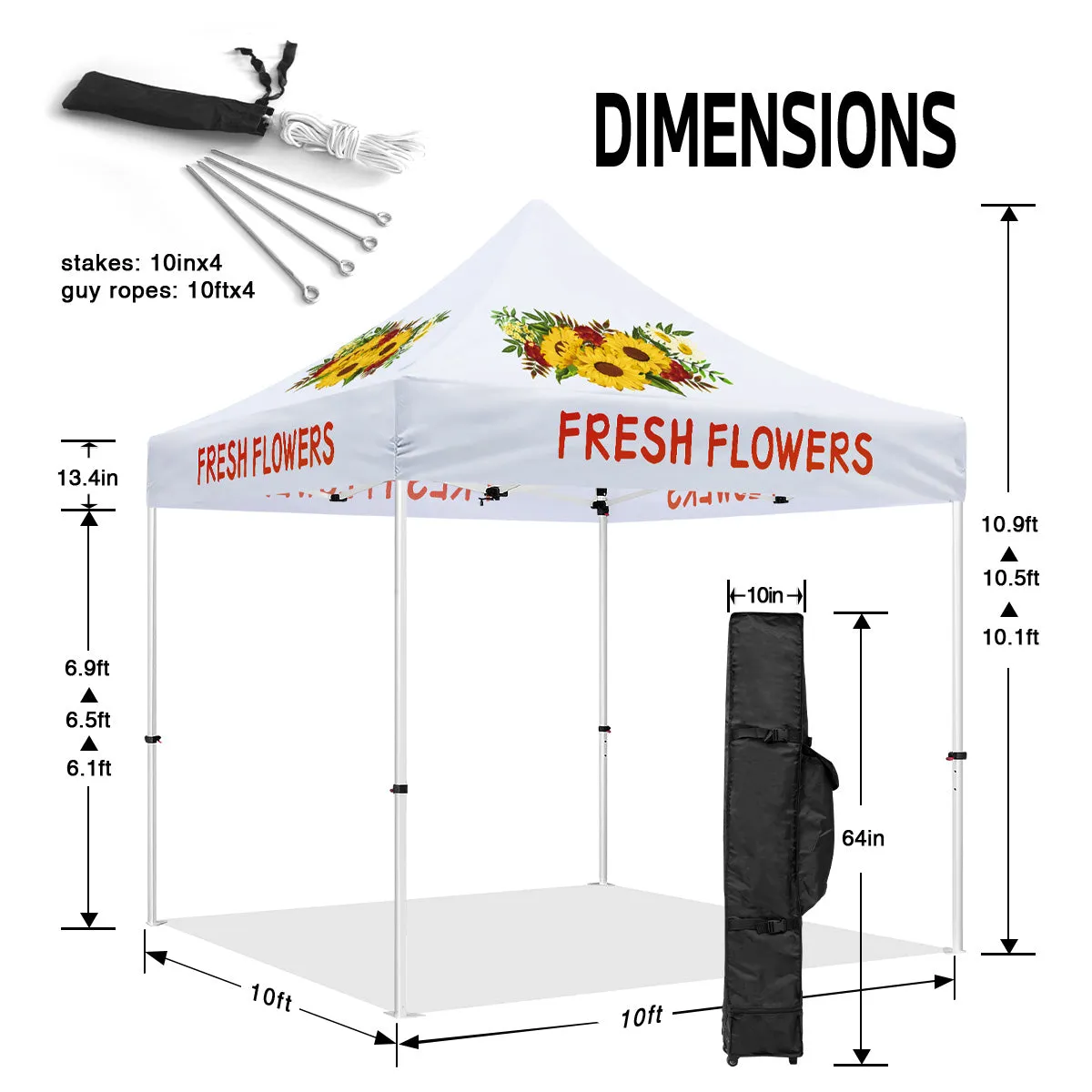 Flowering Tent-Fresh Flowers 10x10 Pop Up Canopy Tent
