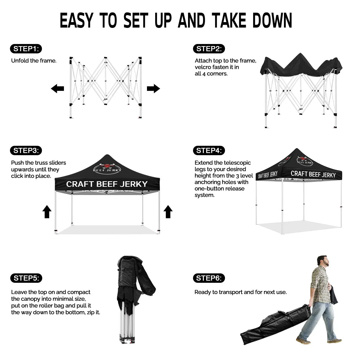 Food Tents-Craft Beef Jerky 10x10 Pop Up Black Canopy Tent