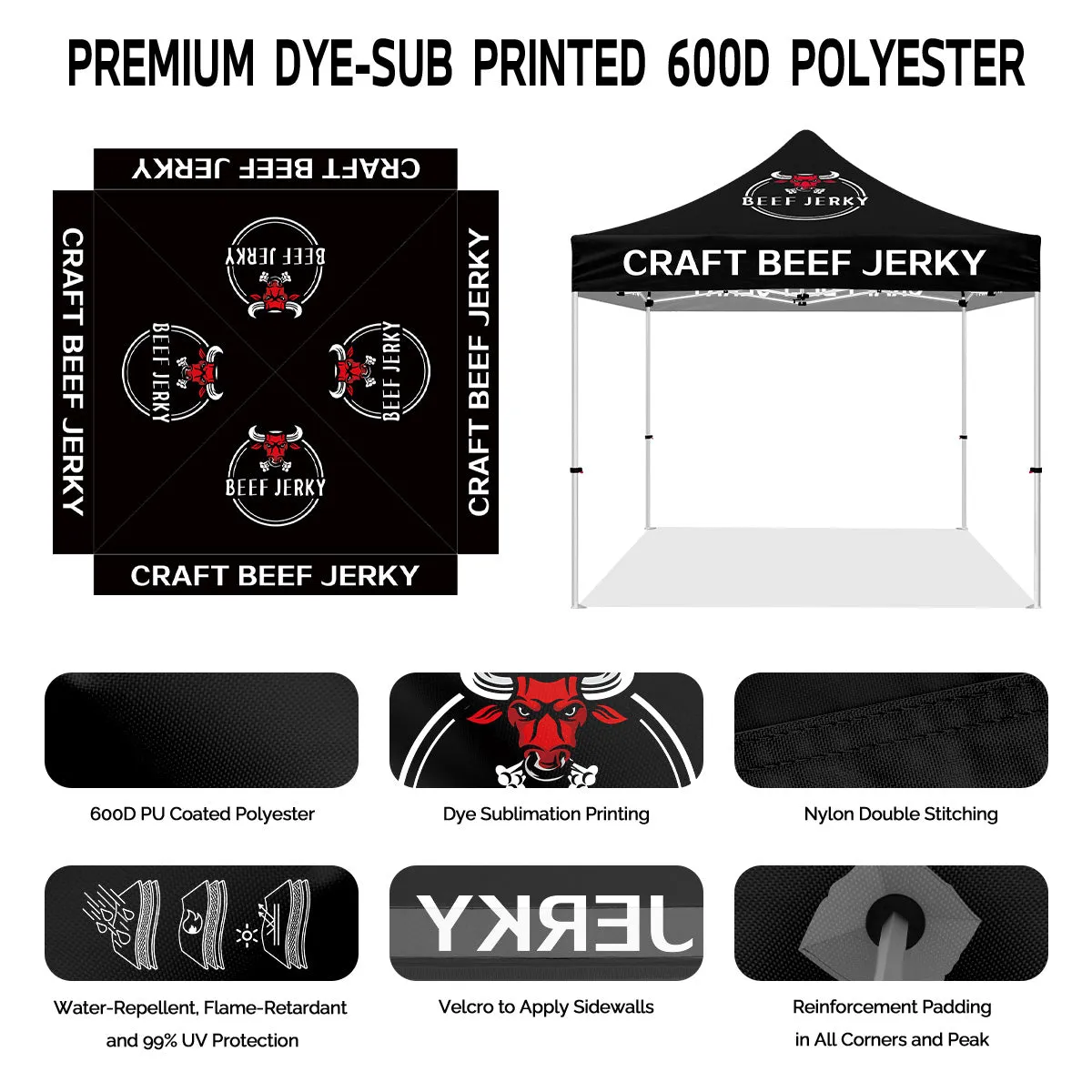Food Tents-Craft Beef Jerky 10x10 Pop Up Black Canopy Tent