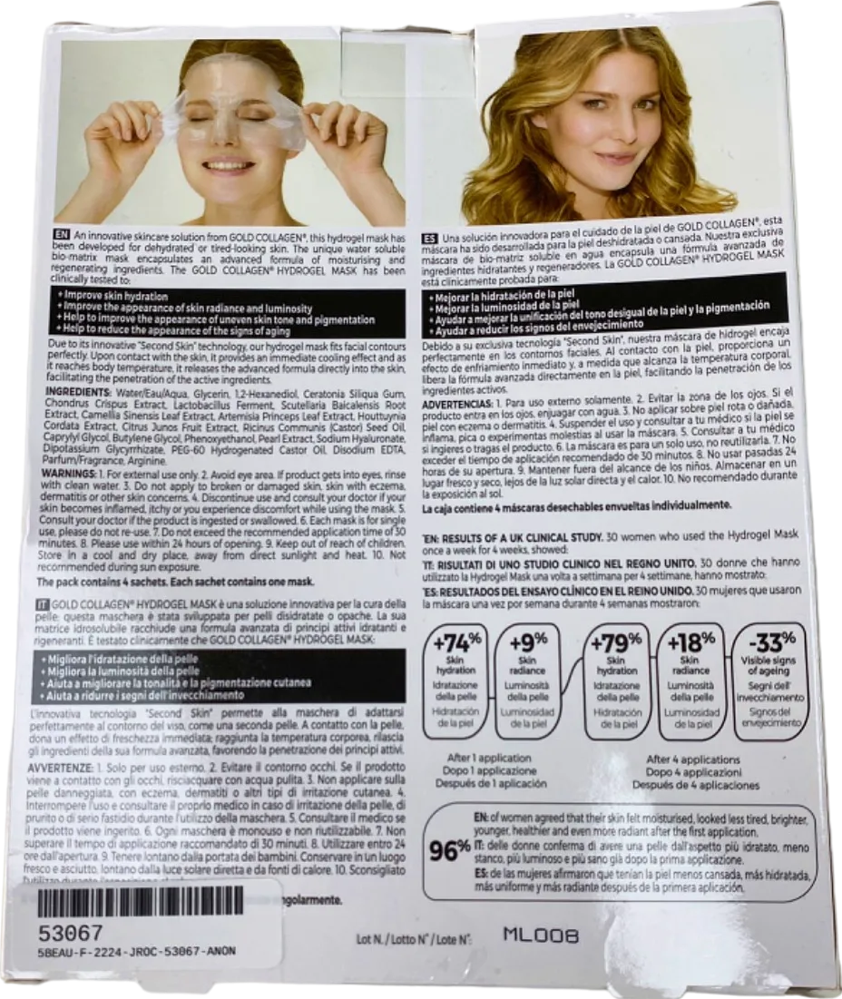 Gold Collagen Hydrogel Mask 4 Masks x 30g 120g