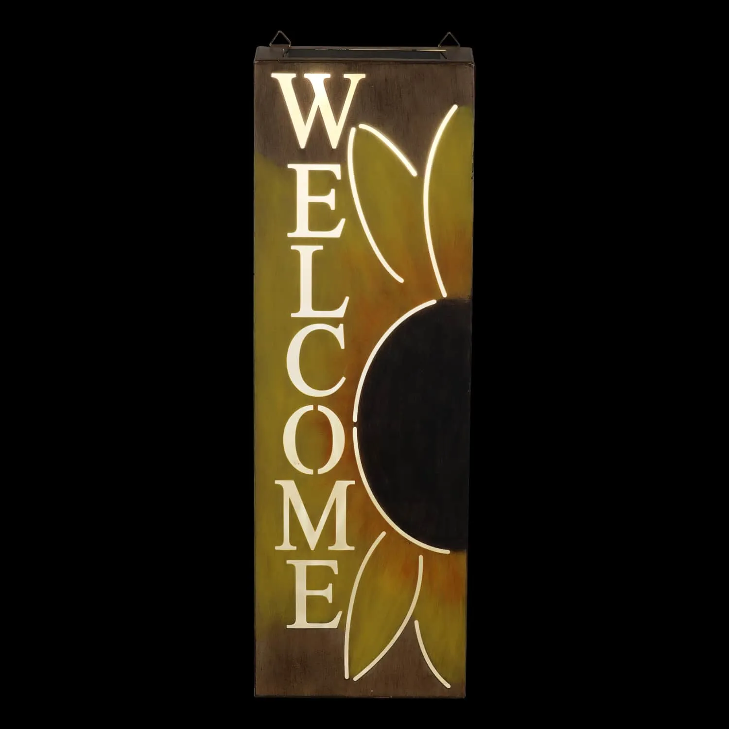 Hand Painted Solar Metal Sunflower Hanging Wall Art, 8 by 24.5 Inches