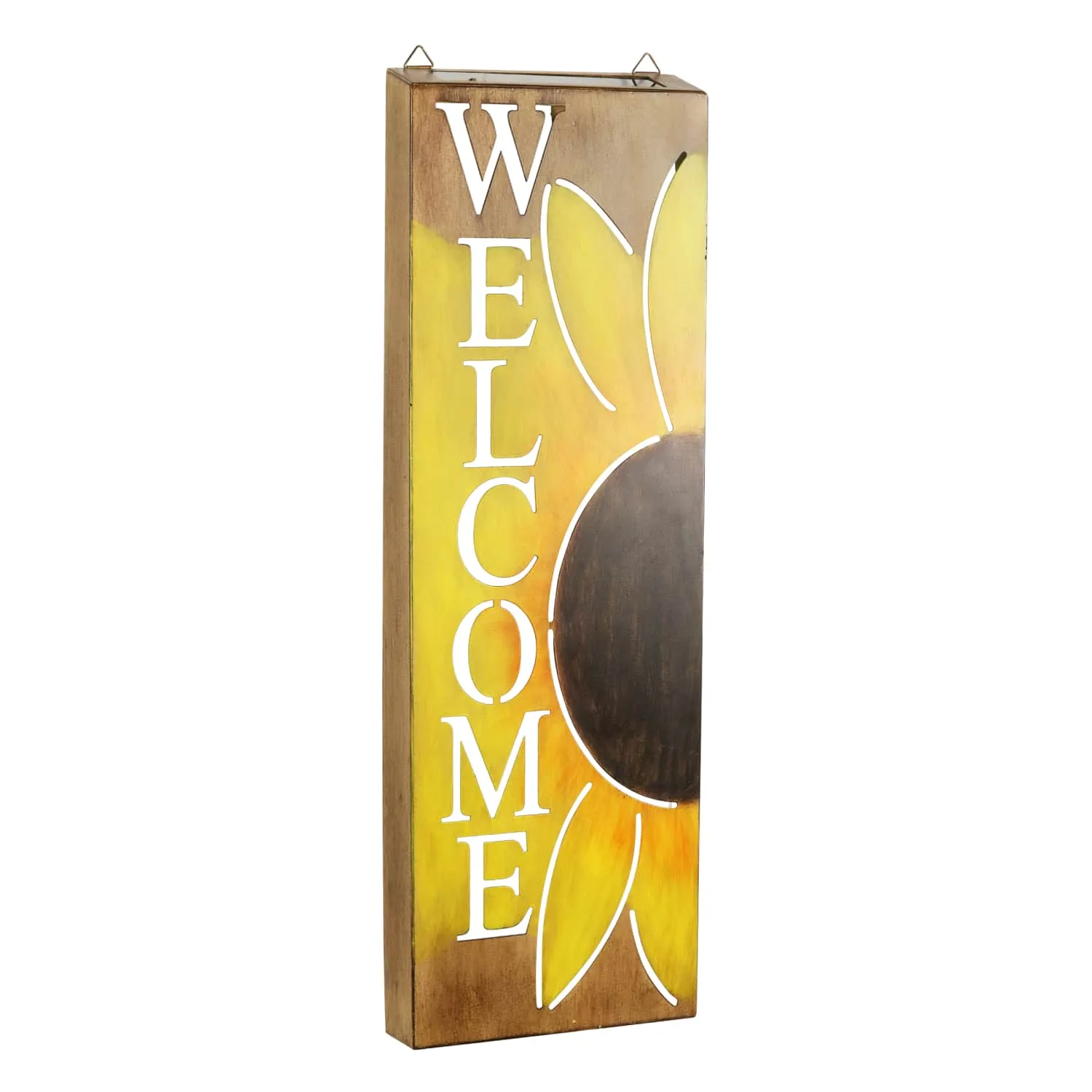 Hand Painted Solar Metal Sunflower Hanging Wall Art, 8 by 24.5 Inches