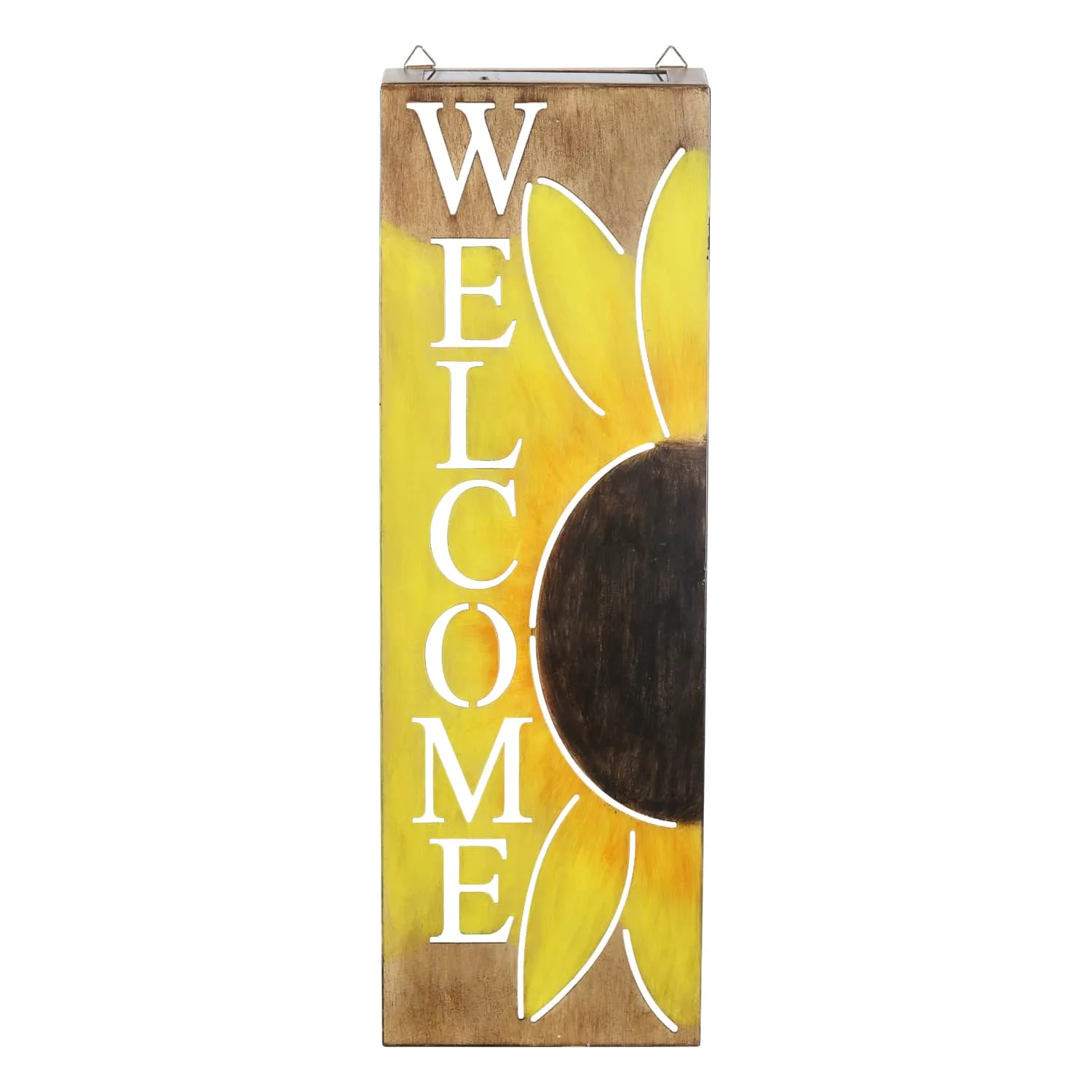 Hand Painted Solar Metal Sunflower Hanging Wall Art, 8 by 24.5 Inches