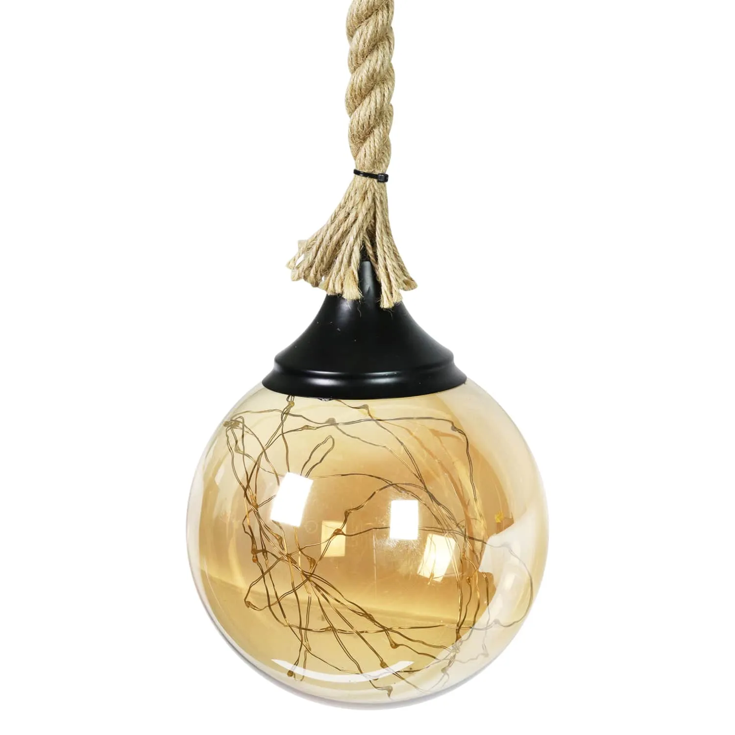 Hanging Golden Glass LED Balls with Timer, Set of Three, 6 by 31 Inches