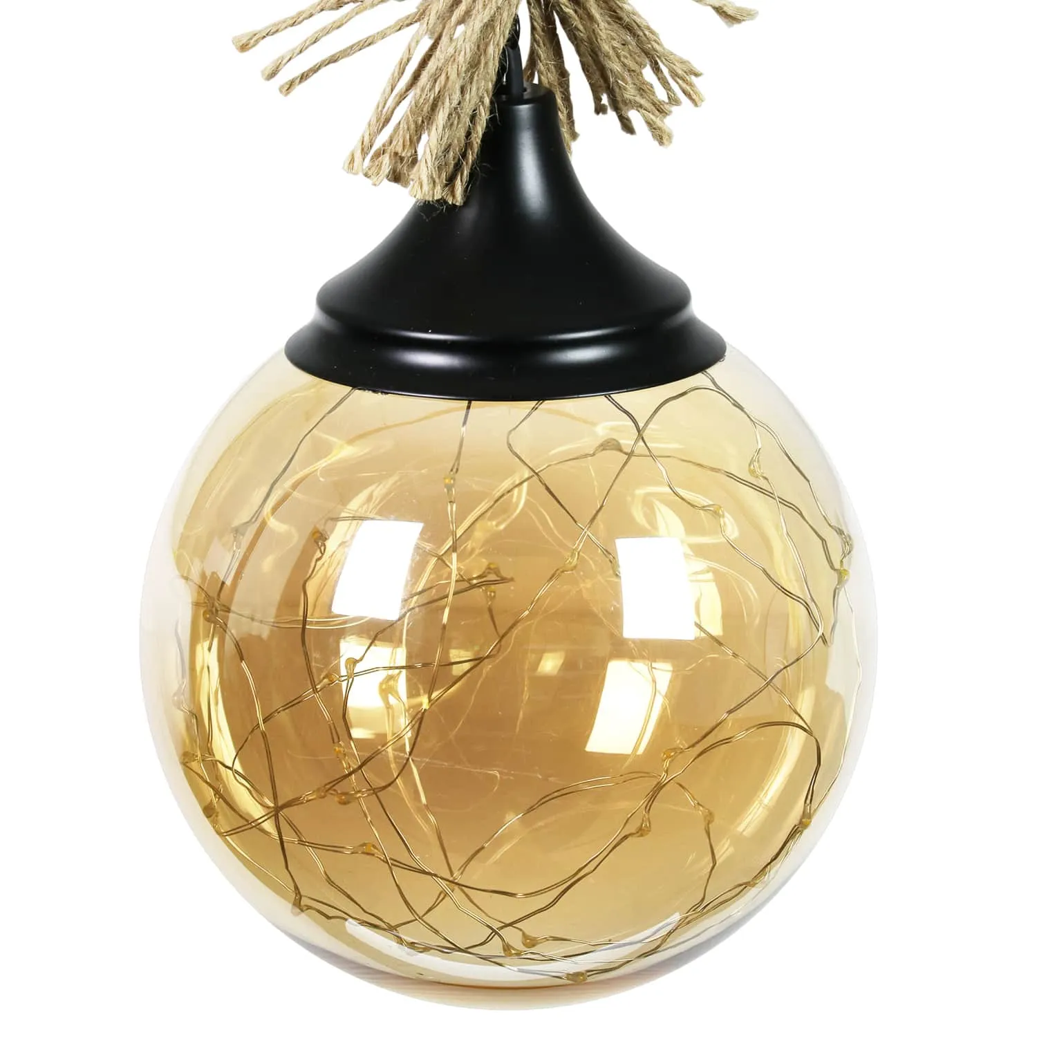 Hanging Golden Glass LED Balls with Timer, Set of Three, 6 by 31 Inches