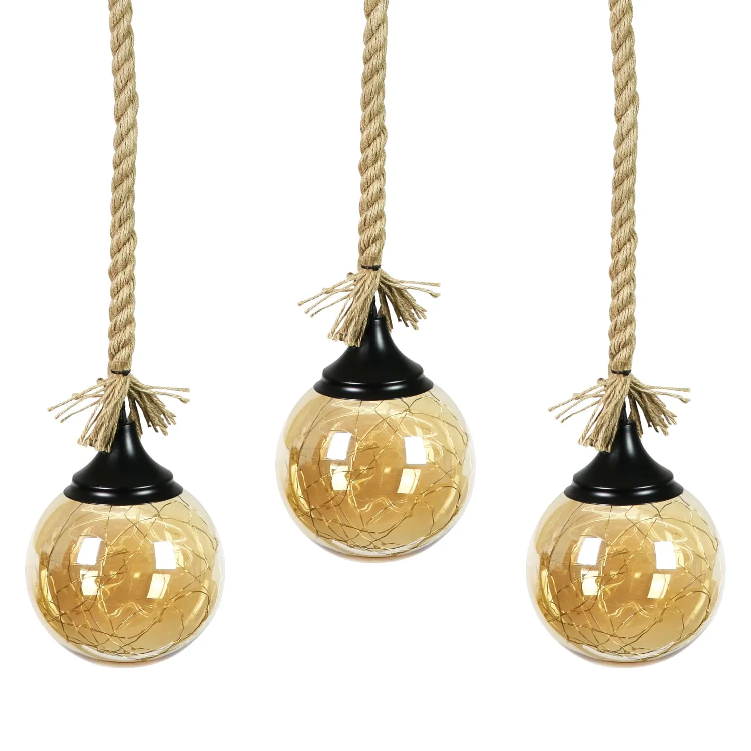 Hanging Golden Glass LED Balls with Timer, Set of Three, 6 by 31 Inches
