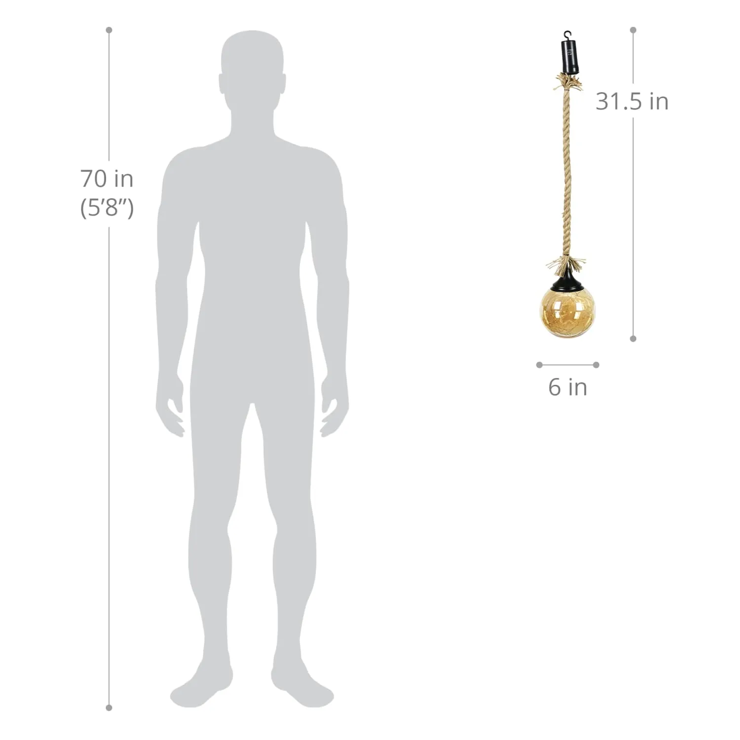 Hanging Golden Glass LED Balls with Timer, Set of Three, 6 by 31 Inches