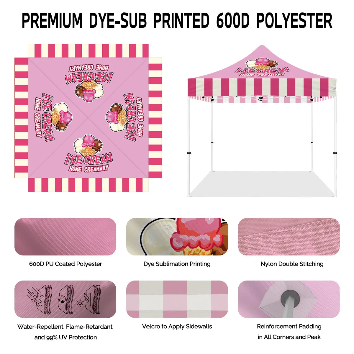 Ice Cream Tent-ABLEM8CANOPY Ice Cream 10x10 Personalized Canopy Tents for Sale