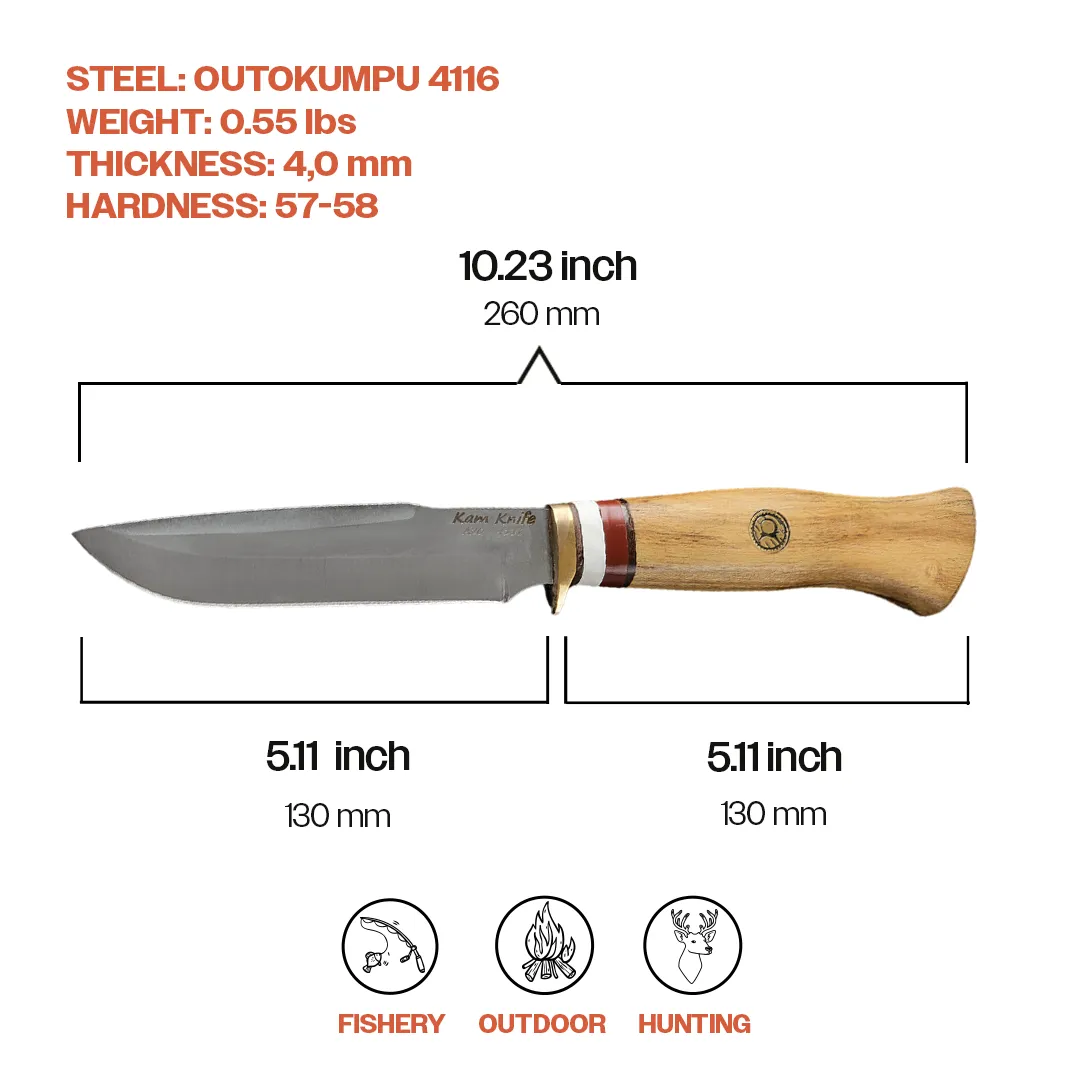 Kam Knife - A20 - 4116 Steel - Accacia Wood Handle - Fixed Blade