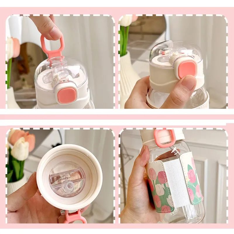 Kawaii  Water Bottle With  Straw and strap | 480ml water bottle |BPA-free water bottle