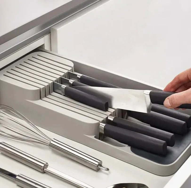 Kitchen Drawer Cutlery Storage Tray Knife Holder Spoon Forks Tableware Organizer Container For Spice Bottles Knives Block