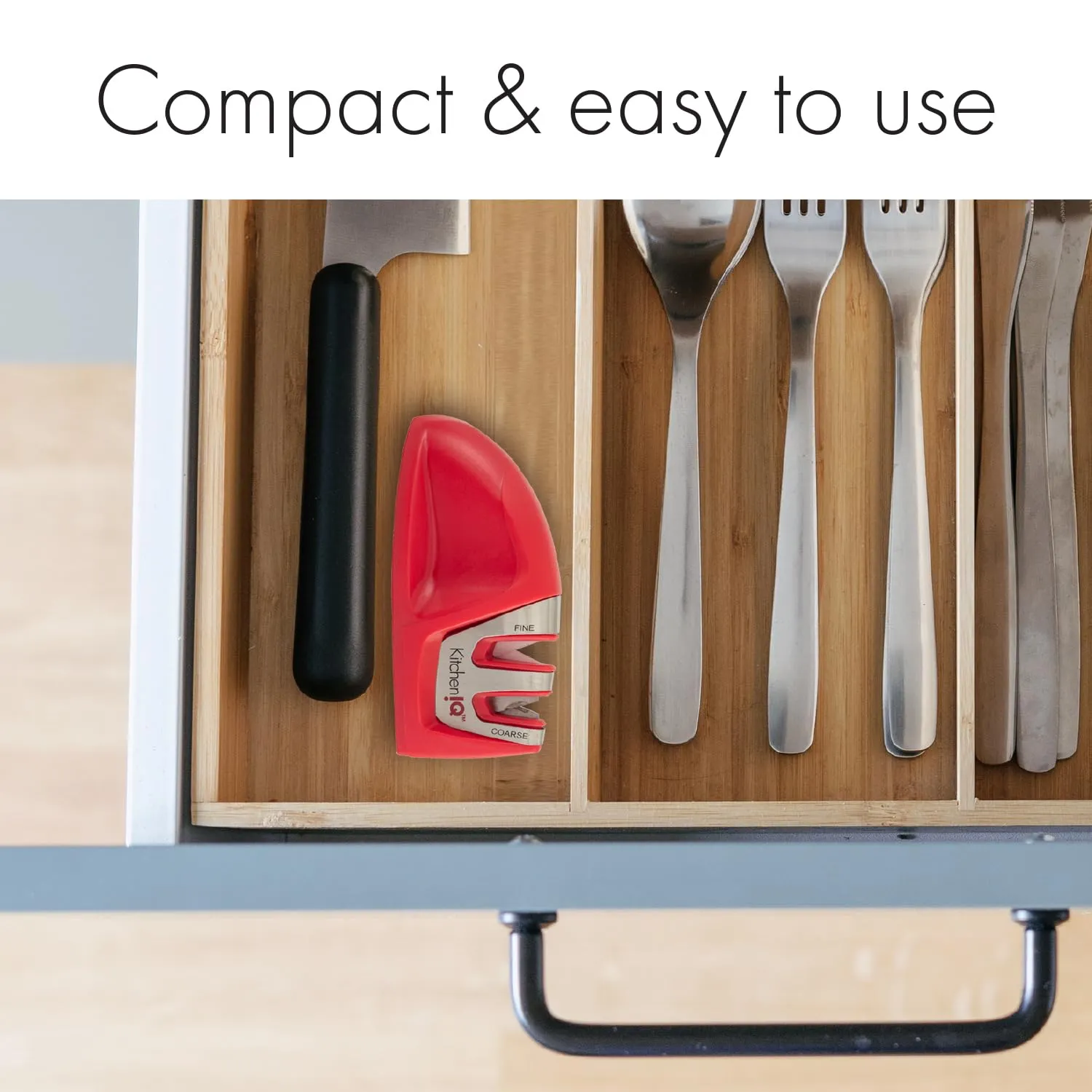 KitchenIQ 50883 Edge Grip 2-Stage Knife Sharpener, Red, Coarse & Fine Sharpeners, Compact for Easy Storage, Stable Non-Slip Base, Soft Grip Rubber Handle, Straight & Serrated Knives