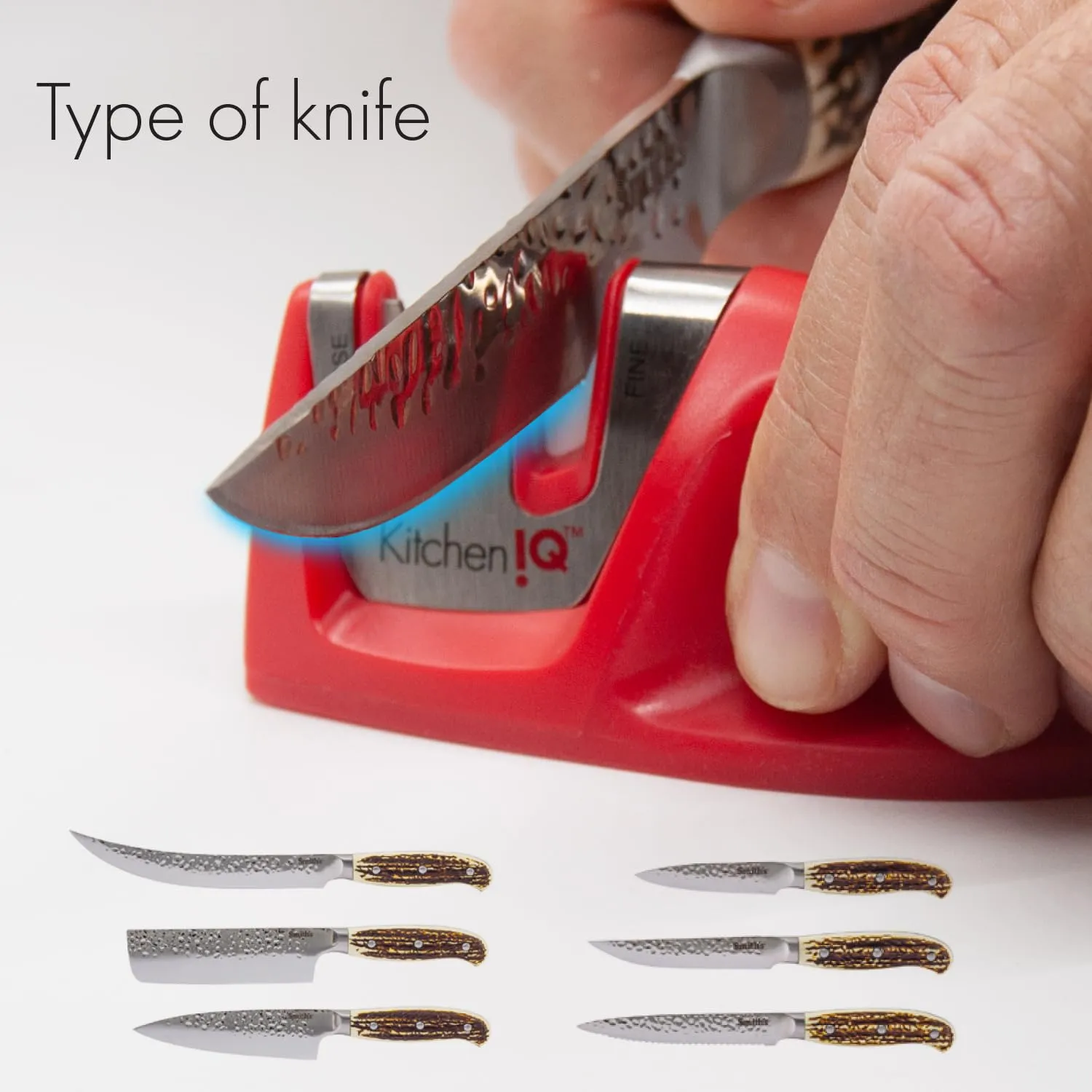 KitchenIQ 50883 Edge Grip 2-Stage Knife Sharpener, Red, Coarse & Fine Sharpeners, Compact for Easy Storage, Stable Non-Slip Base, Soft Grip Rubber Handle, Straight & Serrated Knives