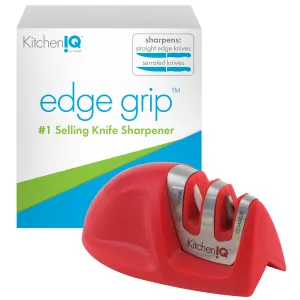 KitchenIQ 50883 Edge Grip 2-Stage Knife Sharpener, Red, Coarse & Fine Sharpeners, Compact for Easy Storage, Stable Non-Slip Base, Soft Grip Rubber Handle, Straight & Serrated Knives