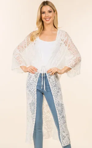 KP4139 Sheer Lace Long Kimono Cardigan