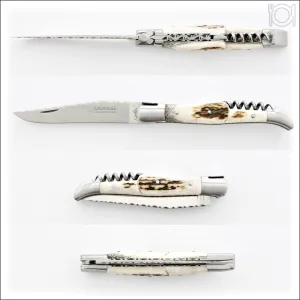 Laguiole Guilloche Corkscrew Knife - Deer Stag Handle