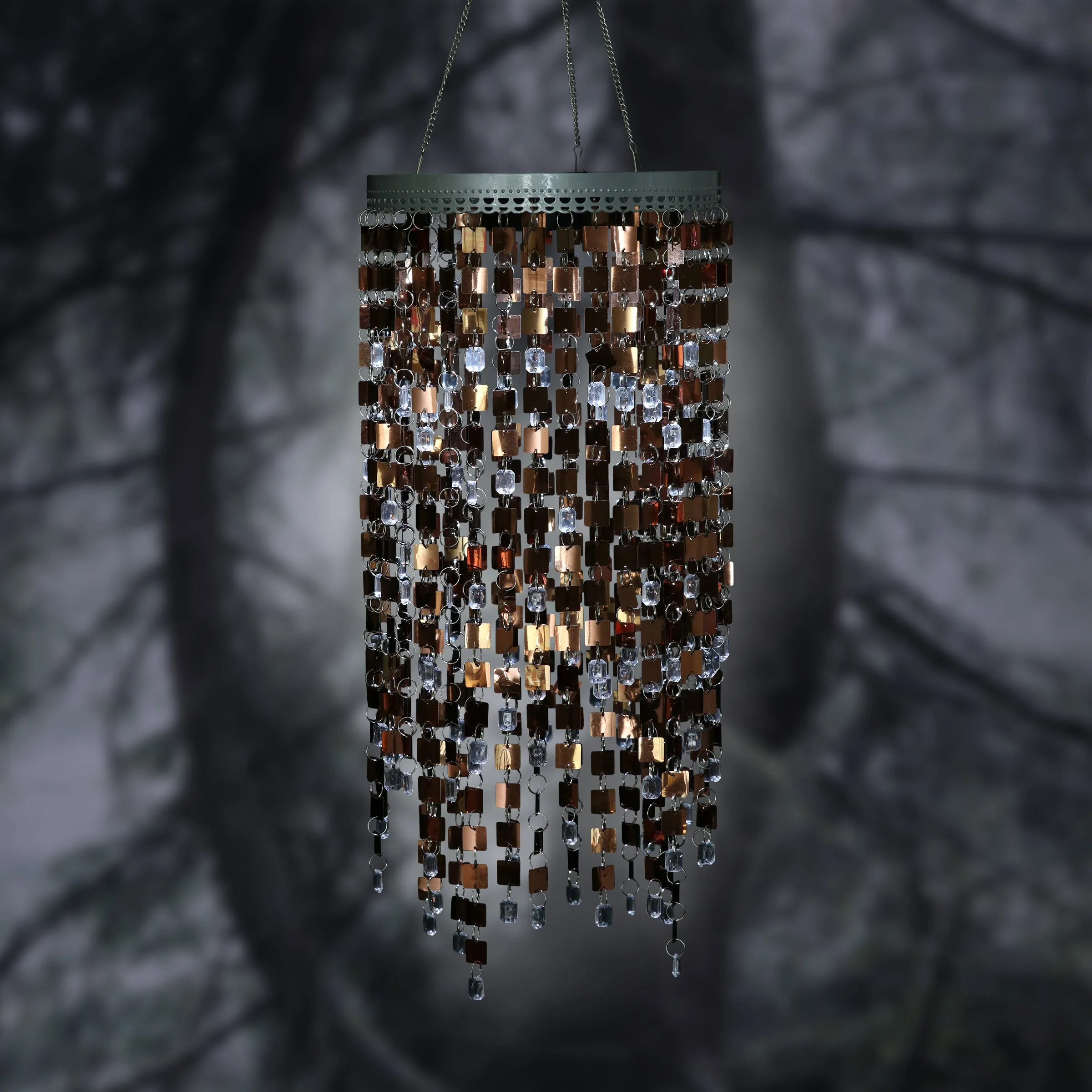 Large Shimmer Chandelier Wind Chime w Battery Box w Timer Bronze RS