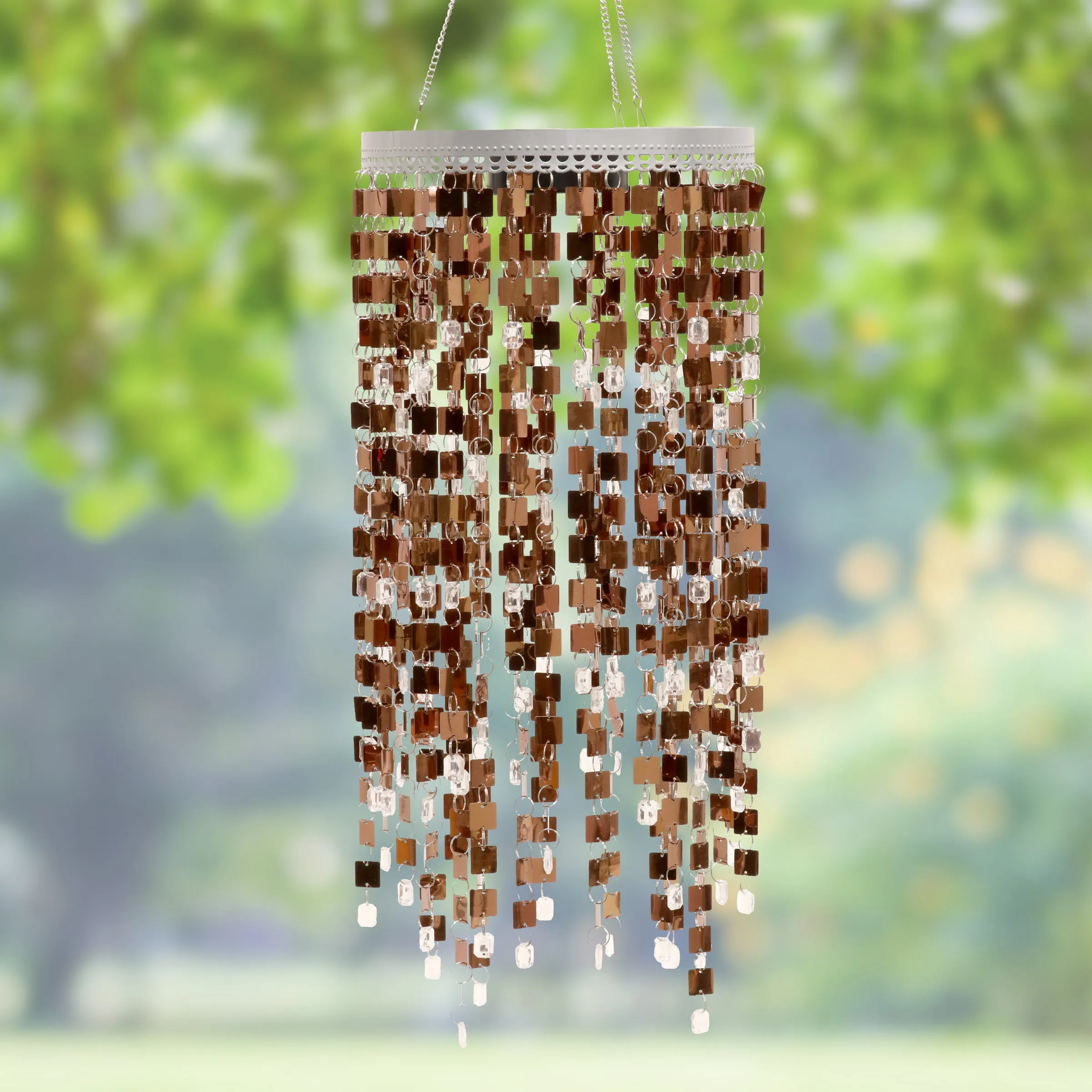 Large Shimmer Chandelier Wind Chime w Battery Box w Timer Bronze RS