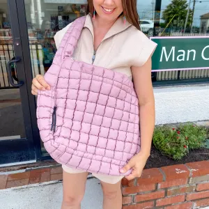 Mauve Oversized Quilted Hobo Tote Bag