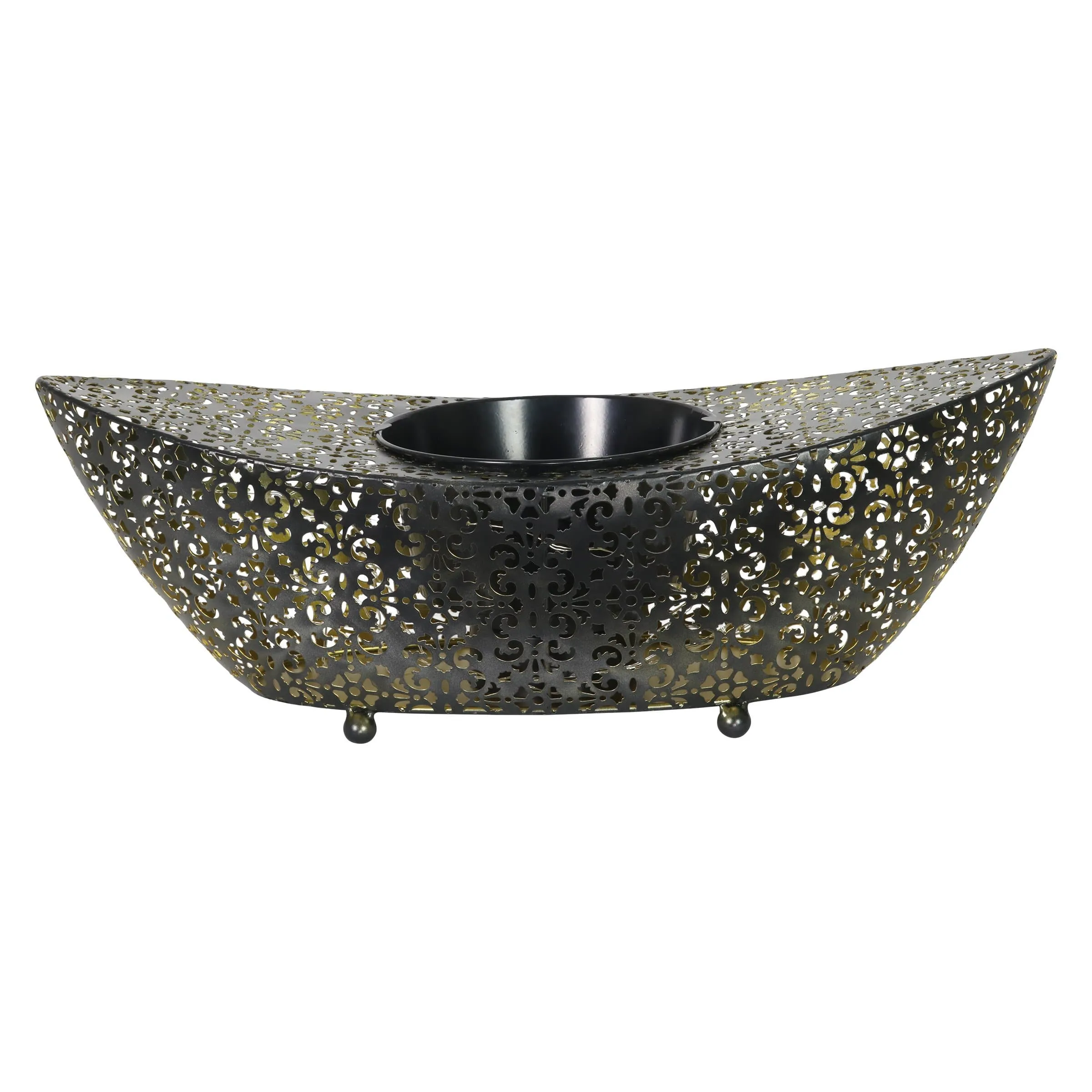 Metal Filigree Planter with 50 LED lights on an Automatic Timer, 18 by 5 Inches