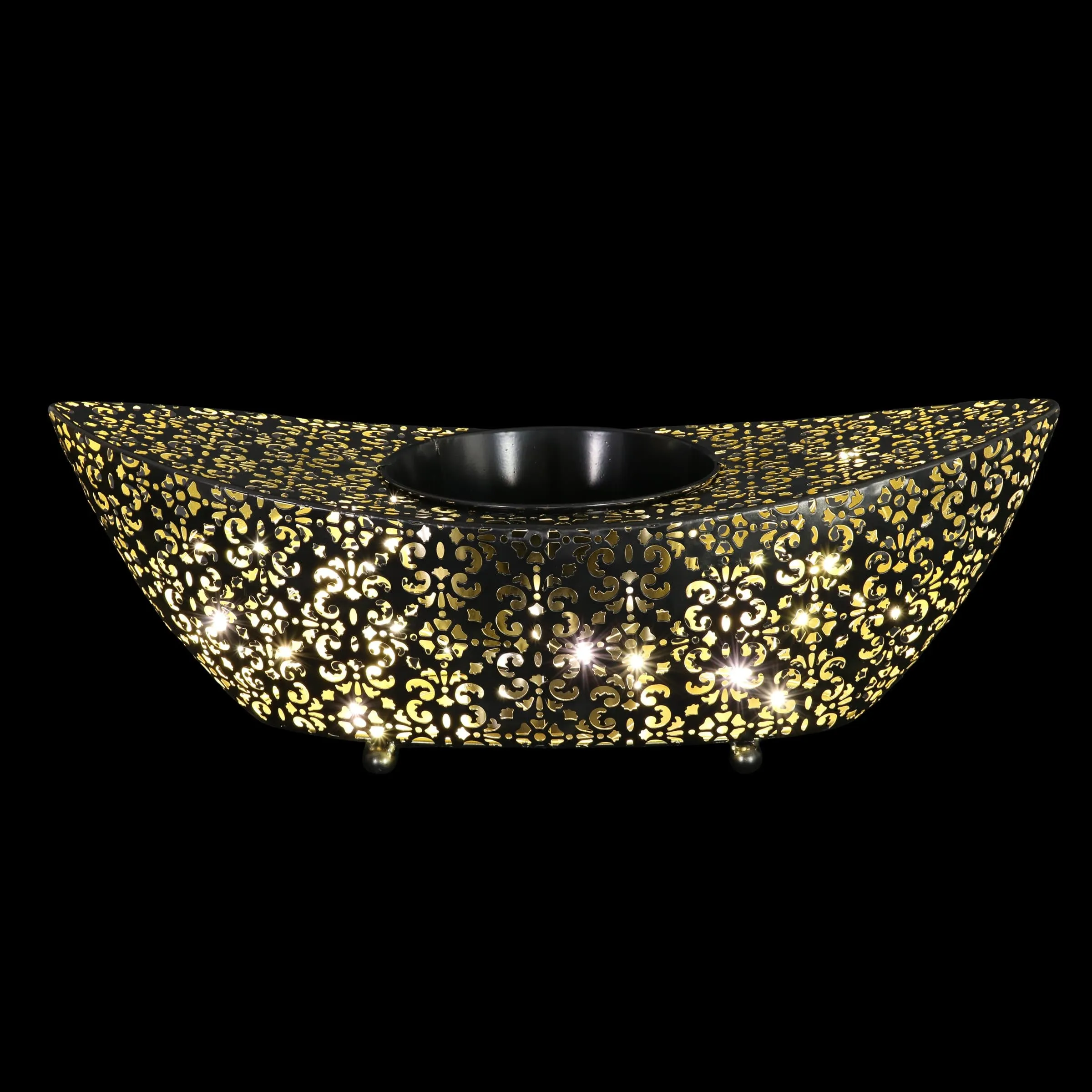 Metal Filigree Planter with 50 LED lights on an Automatic Timer, 18 by 5 Inches