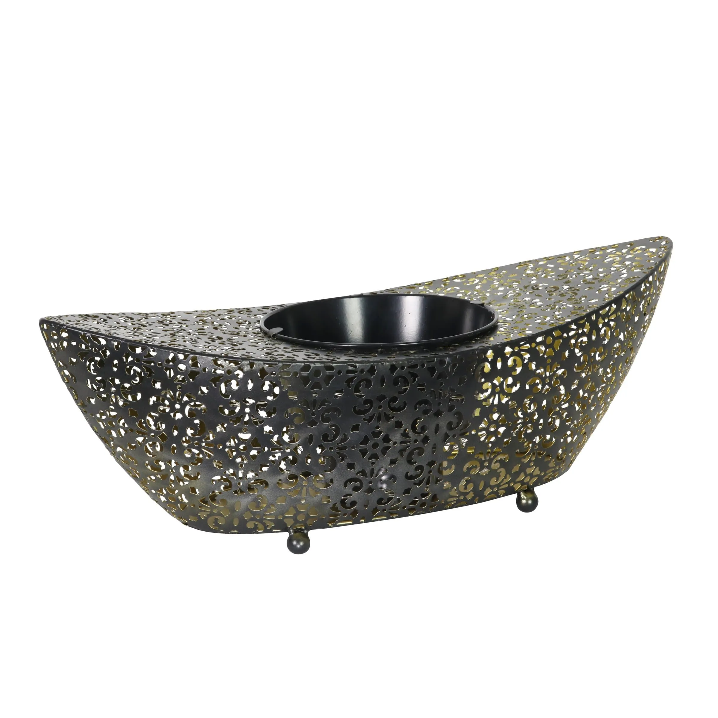 Metal Filigree Planter with 50 LED lights on an Automatic Timer, 18 by 5 Inches