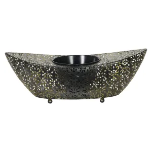Metal Filigree Planter with 50 LED lights on an Automatic Timer, 18 by 5 Inches