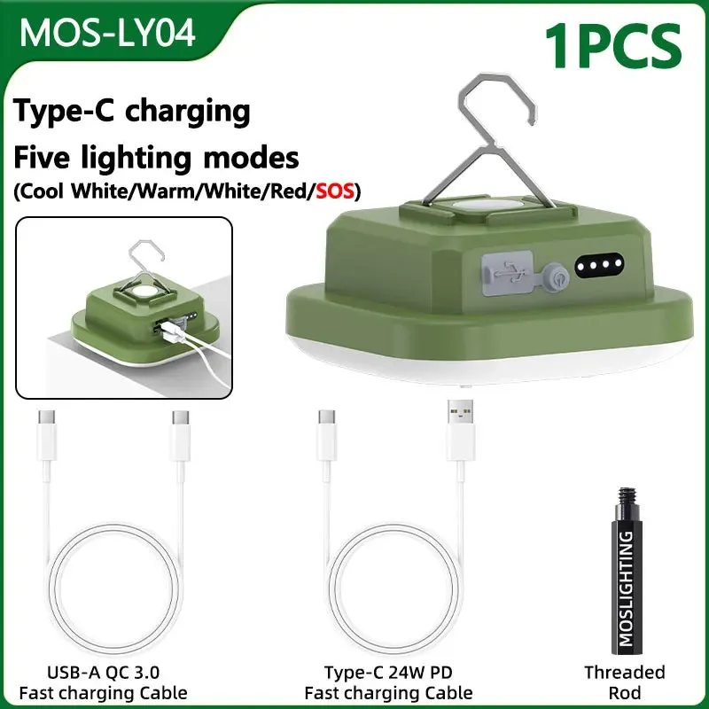 MOSLIGHTING Solar Camping Lantern Rechargeable Outdoor Hang Tent Lamp Portable Flashlight Work Maintenance Emergency Lighting