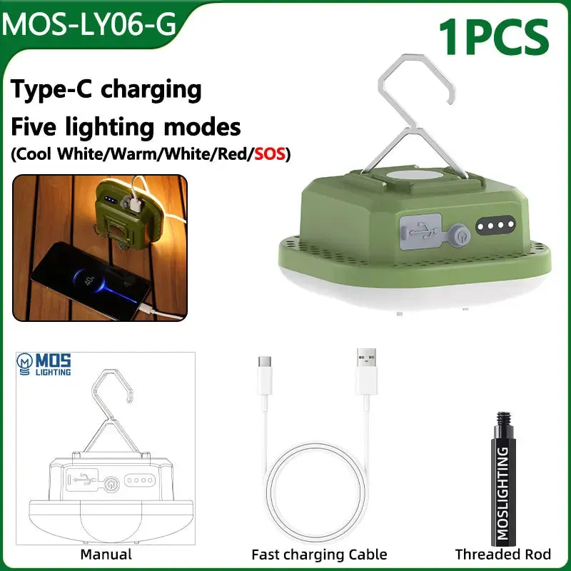 MOSLIGHTING Solar Camping Lantern Rechargeable Outdoor Hang Tent Lamp Portable Flashlight Work Maintenance Emergency Lighting