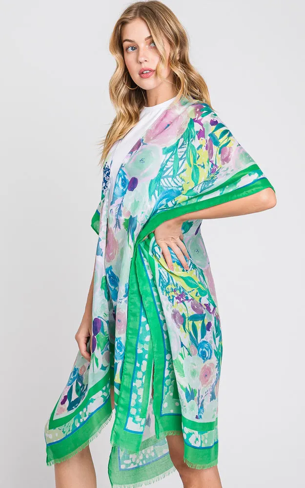 MS0348 HAND DRAWN WATERCOLOR GARDEN KIMONO