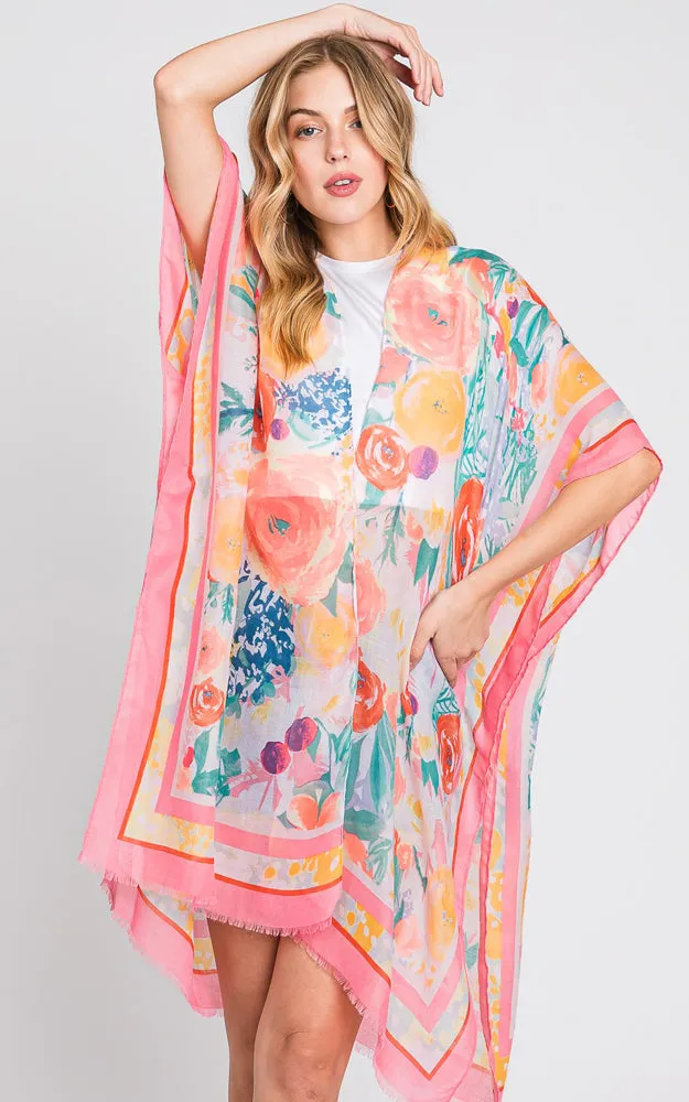 MS0348 HAND DRAWN WATERCOLOR GARDEN KIMONO