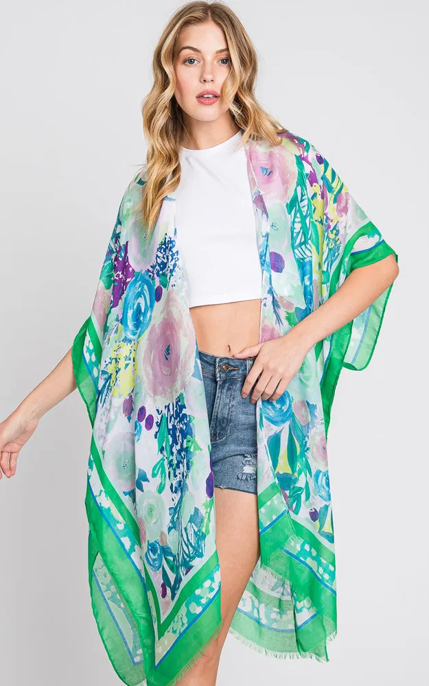 MS0348 HAND DRAWN WATERCOLOR GARDEN KIMONO